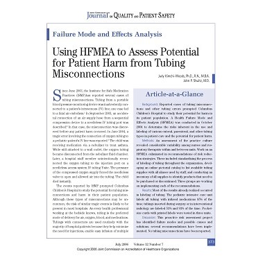 Using HFMEA to Assess Potential for Patient Harm from Tubing Misconnections