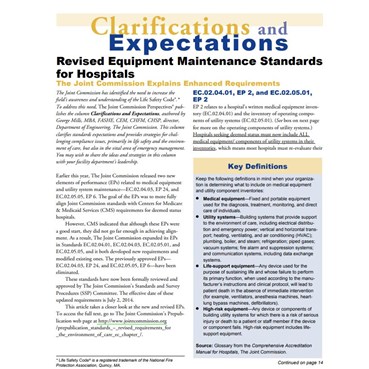 Revised Equipment Maintenance Standards for Hospitals